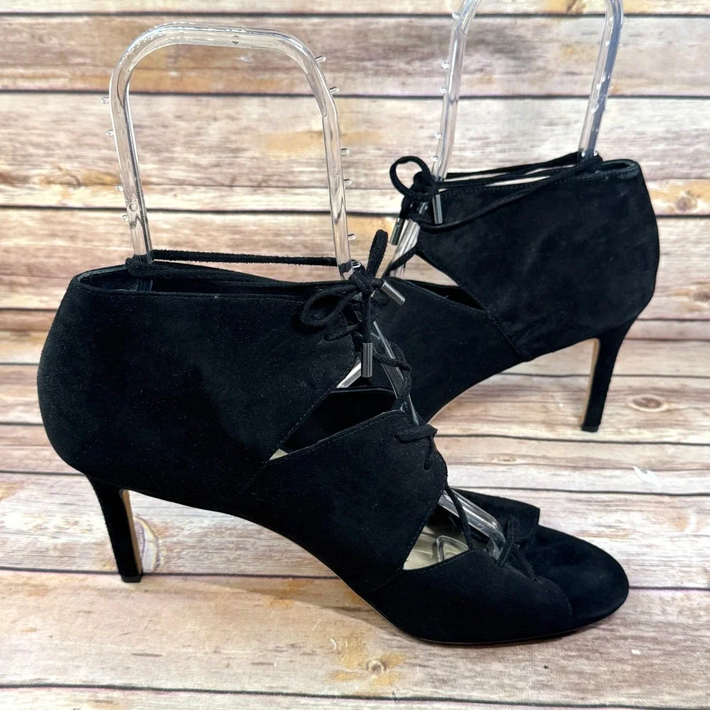 Via Spiga Vibe Womens Black Suede Open Toe Lace Up Stiletto Heel Shoes 11M